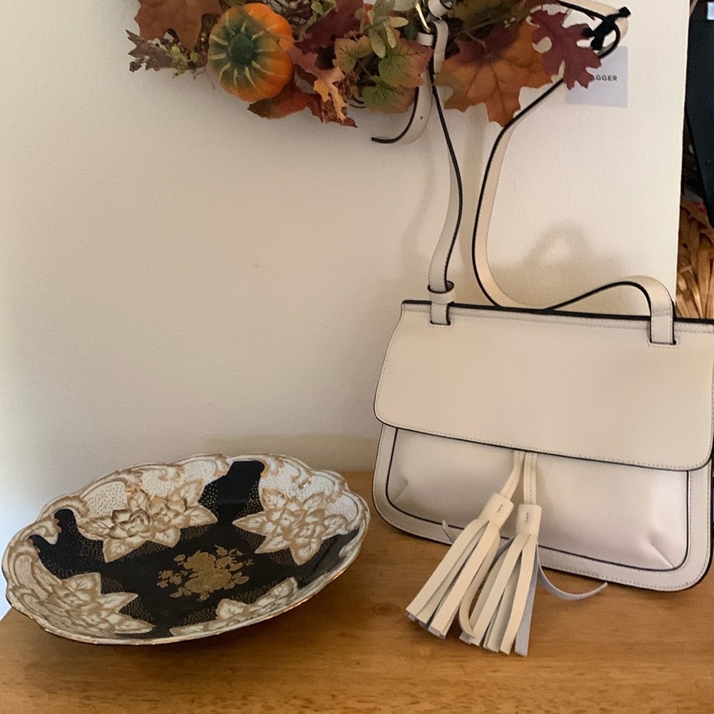 KC Jagger Cream Shoulder Bag with Tassels